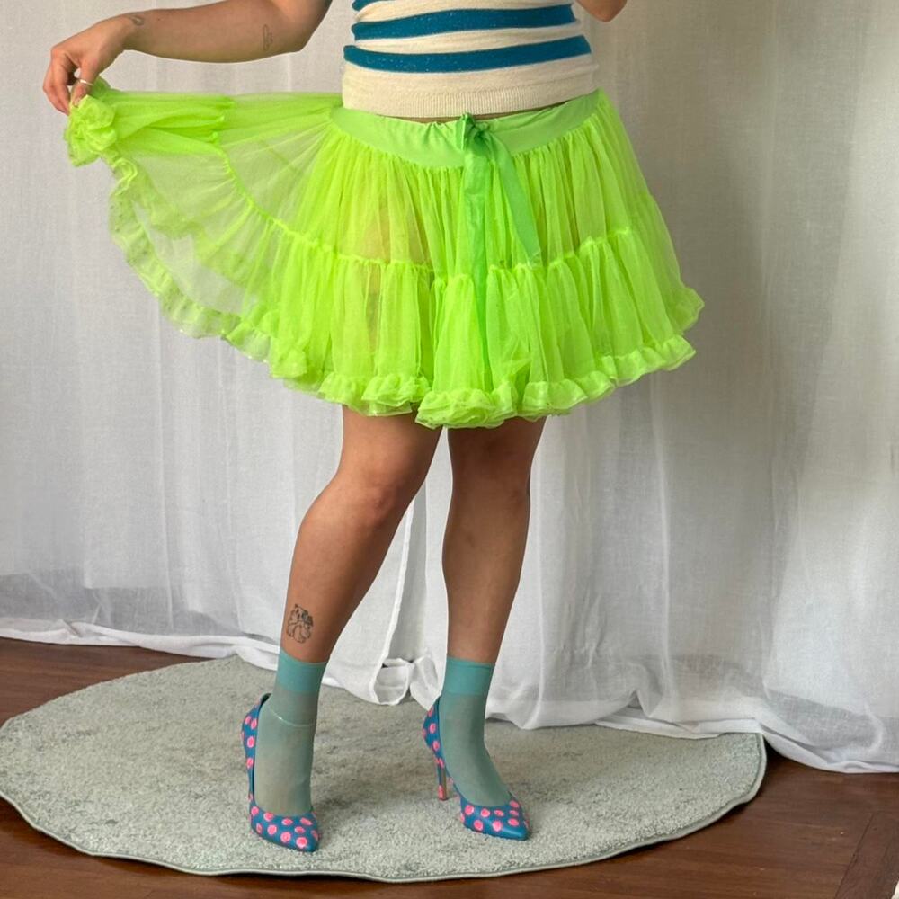 Y2K neon green tutu skirt rave fairy mini ✿ sheer tulle layered skirt